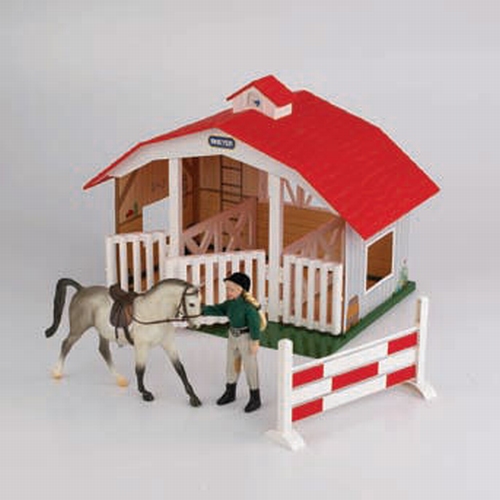 THREE STALL BARN WITH HORSE & RIDER